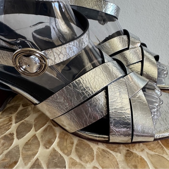NWT Tory Burch Silver City Heel Ankle Strap All Leather Block Sandals size 11 M - Picture 9 of 13